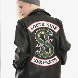 Black faux-Leather Jacket with South Side Serpents Patches from Riverdale